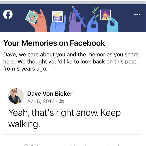 Facebook memory about snow.